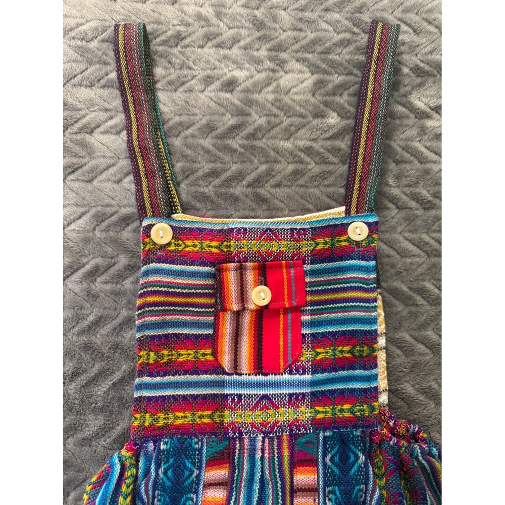 Handmade Toddler Boho Woven Overalls‎ Multicolor Geometric Striped Romper (1389)